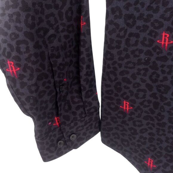 Express Mens Black Houston Rockets Slim Dress Shirt Size M 15" 15.5" Leopard - Picture 5 of 16